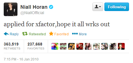 Today (January 16) in 2010 - Niall applies for xfactor and hopes it all wrks out (Spoiler alert: it does) 😭💗😭💗😭