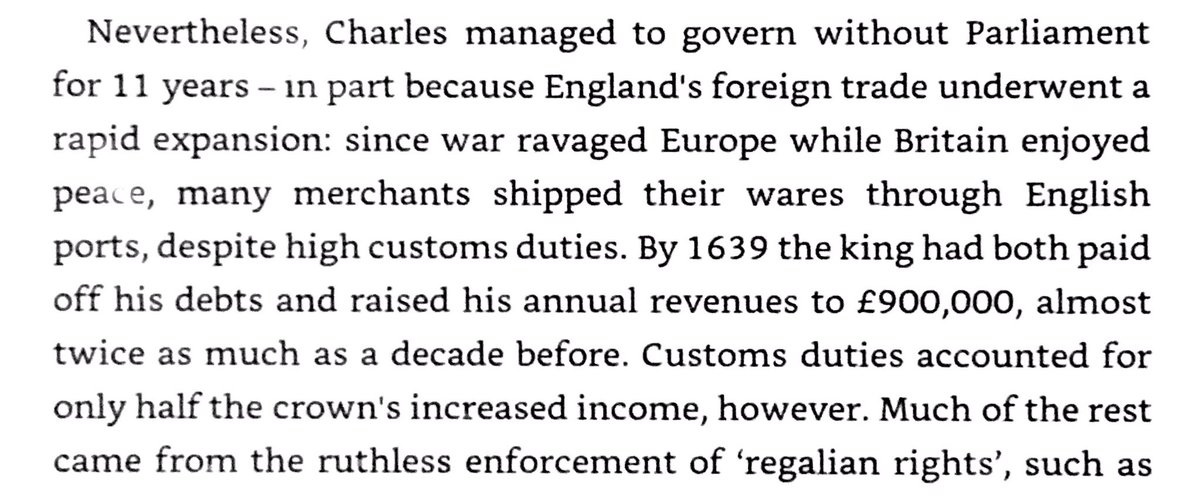 Charles I ruled without Parliament for 11 years by financing the government with customs duties, redefining royal forests, & using navy taxes.