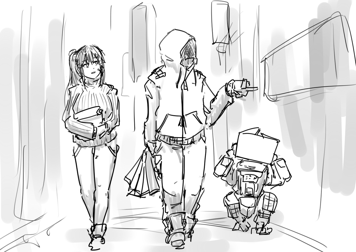 今回のskeb依頼は内容がざっくりしてたので案がいくつかあってこれはリーダーが誰こいつってなるのと平和過ぎるからってボツにしたラフ 