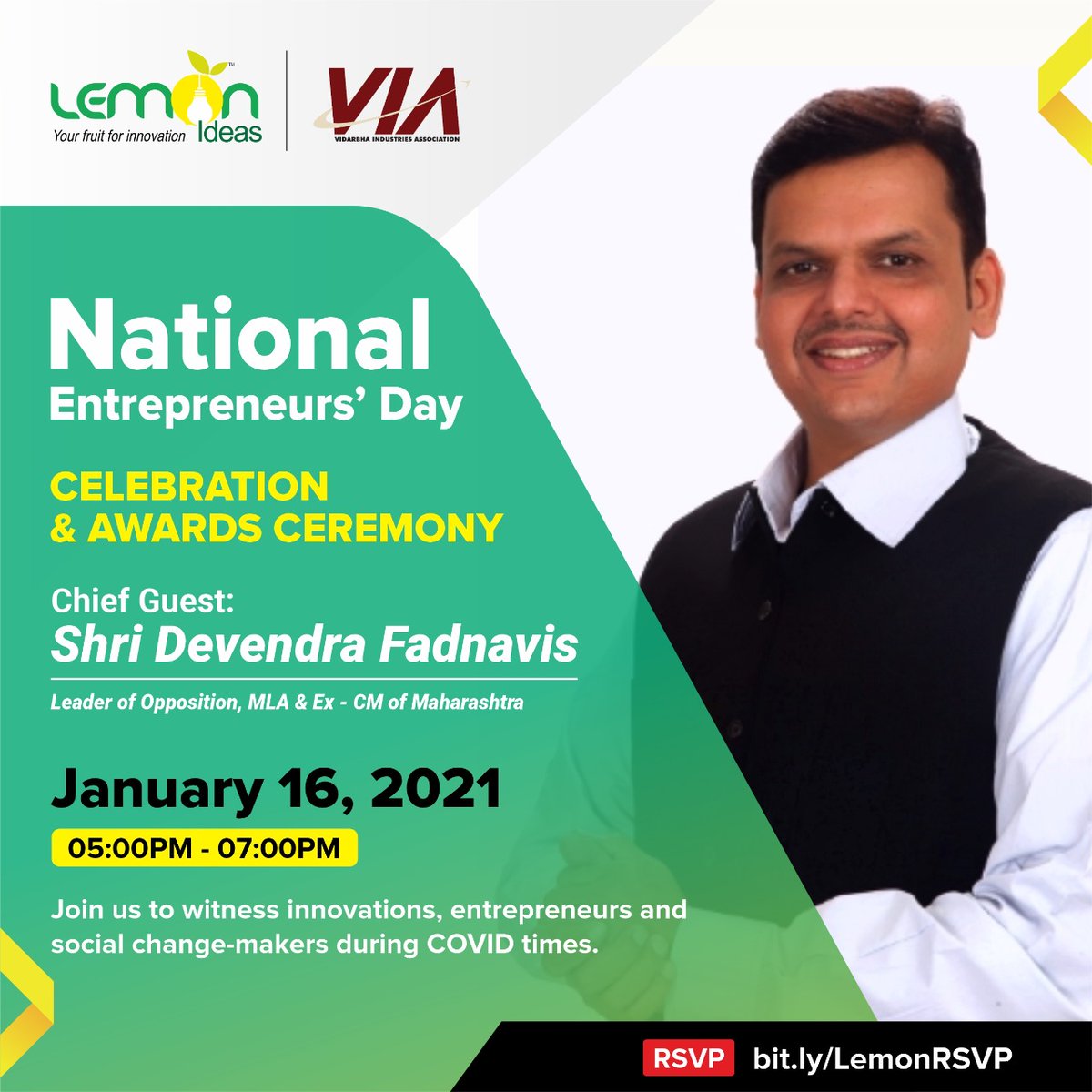 Do you know our #StartupIndia policy is completing 5 years today and Lemon &amp; <a href="/viasocialngp/">Vidarbha Industries Association</a>  collaboratively celebrating 16th January as National Entrepreneurs' Day for the 5th time for recognizing efforts &amp; contribution by #entrepreneurs.