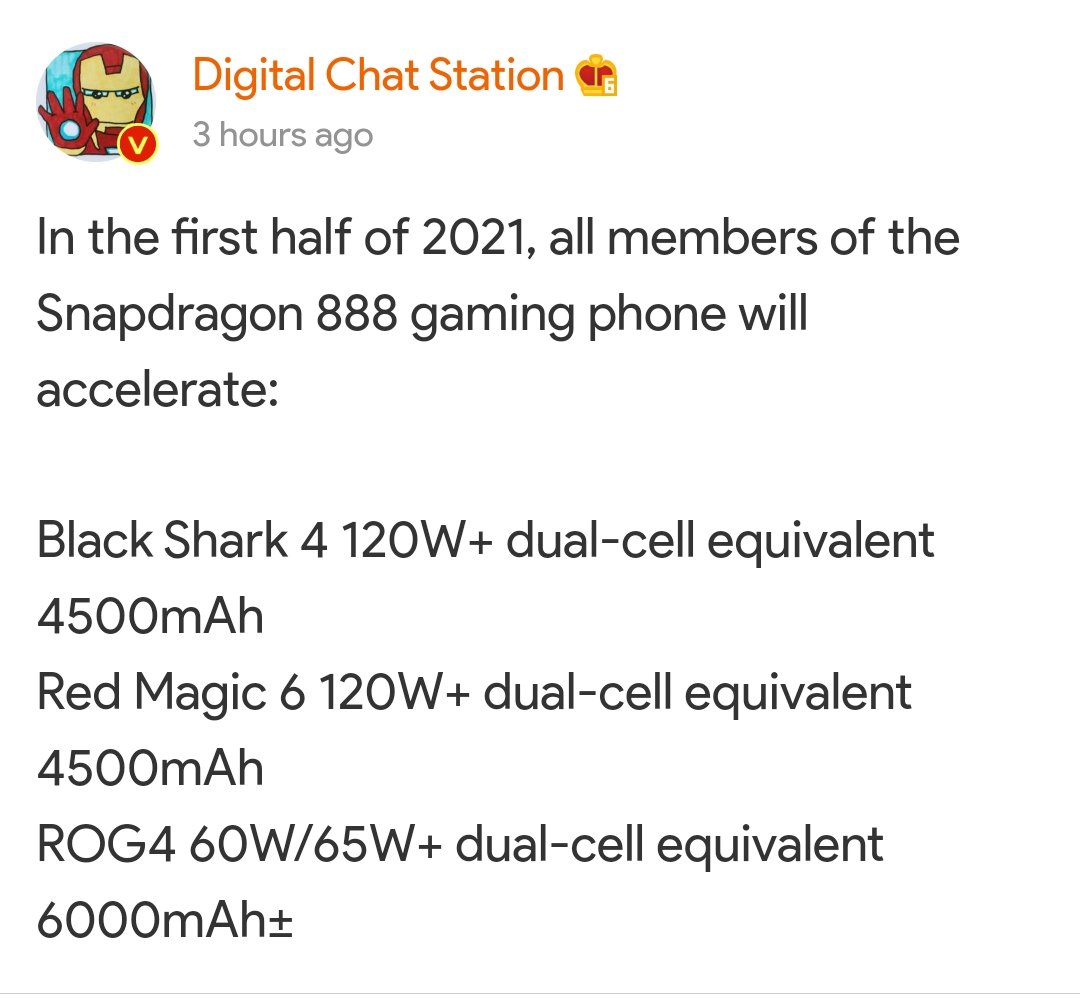 TechAlertNow's tweet photo. Some upcoming Gaming Phones With Battery🔋 INFO by Digital Chat Station
- BlackShark4 - 4500mAh, 120W
- RedMagic6 - 4500mAh, 120W
- Asus ROG 4 - 6,000mAh, 60/65W
#Asus #AsusROG4 #RedMagic6 #BlackShark4 #BlackShark #ROG4 https://t.co/rCpa0m2nFN