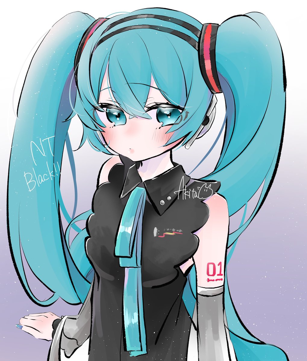 初音ミク 「頭のなかが黒NTちゃんでいっぱい状態なので勢いで描いちゃった 」|猫間 ｱｷ🐈🐾のイラスト