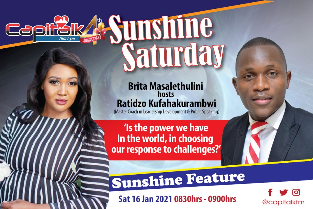 capitalkfm's tweet photo. Is the power we have in the world, in "choosing" our response to challenges?

We often hear that we have power over how we react. Is that true? 

Find out with @brita_masale &amp; Ratidzo Kufahakurambwi, @ratidzokufahak1 at 8:30am on #SunshineFeature.

Only on #HararesHeartBeat https://t.co/TNuRKJFMlJ