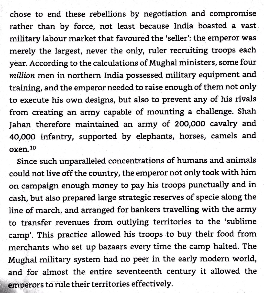 4 million men in northern India possessed weapons & military training during mid-17th century. Mughals organized bankers & markets in their empire to ensure their army of 240k was regularly paid & fed.