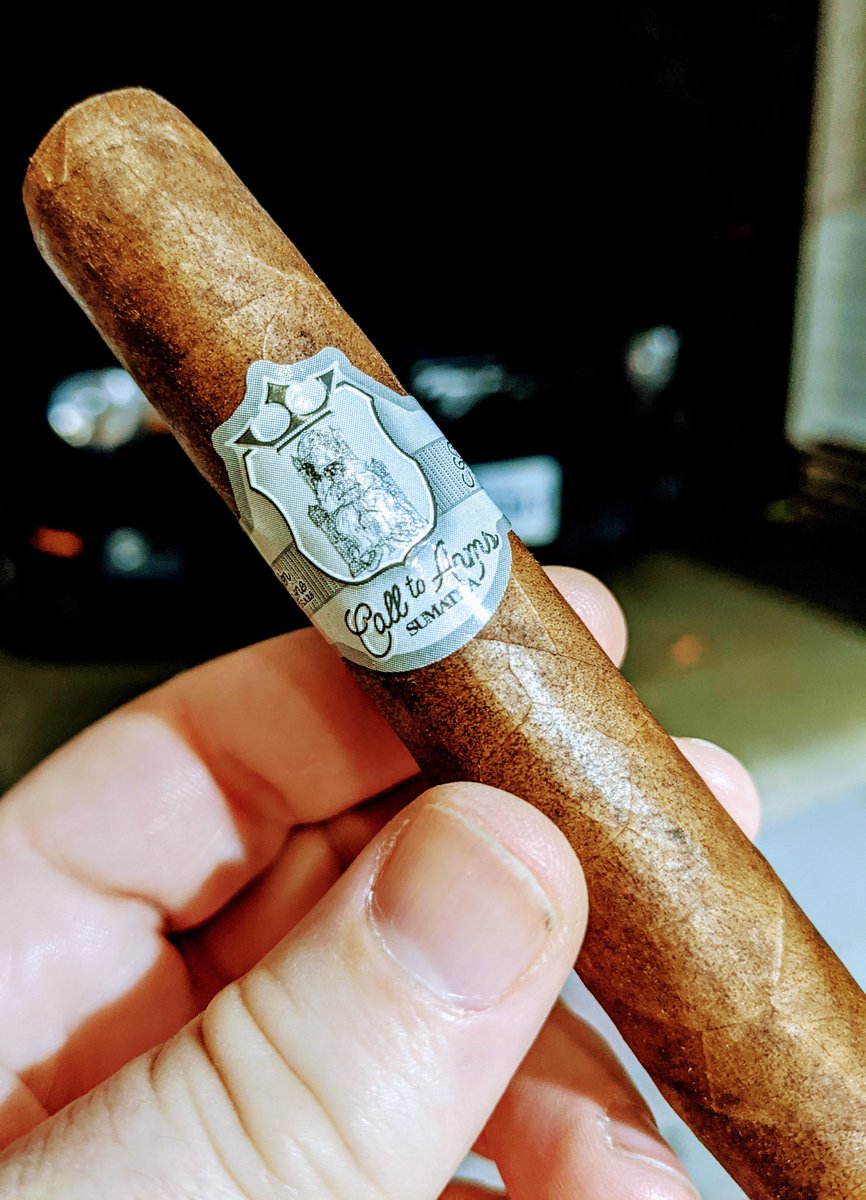 Having my first <a href="/StolenThroneCo/">JR Cannon</a> cigar tonight. The Call to Arms Sumatra is a very nice stick with a lot of complexity and smoothness. I'll definitely be looking for more of their stuff in the future. #cigars #VAcompany #somethingnew