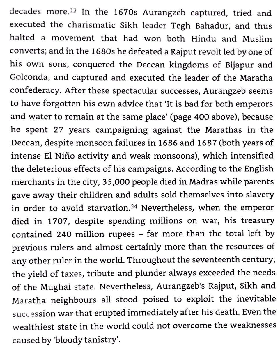 1658-60 monsoon failure caused famine in Gujarat & the southeast, drought in Kerala, & rise in prices for food in Bengal. Mughal tax receipts fell 20%. Marathas would take advantage of Mughal weakness & sack Surat 4 years later.