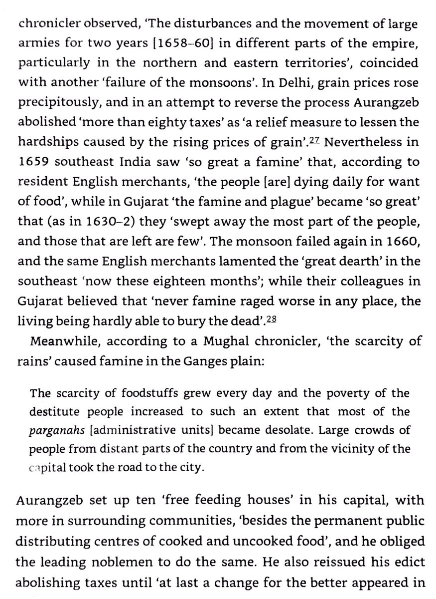 1658-60 monsoon failure caused famine in Gujarat & the southeast, drought in Kerala, & rise in prices for food in Bengal. Mughal tax receipts fell 20%. Marathas would take advantage of Mughal weakness & sack Surat 4 years later.