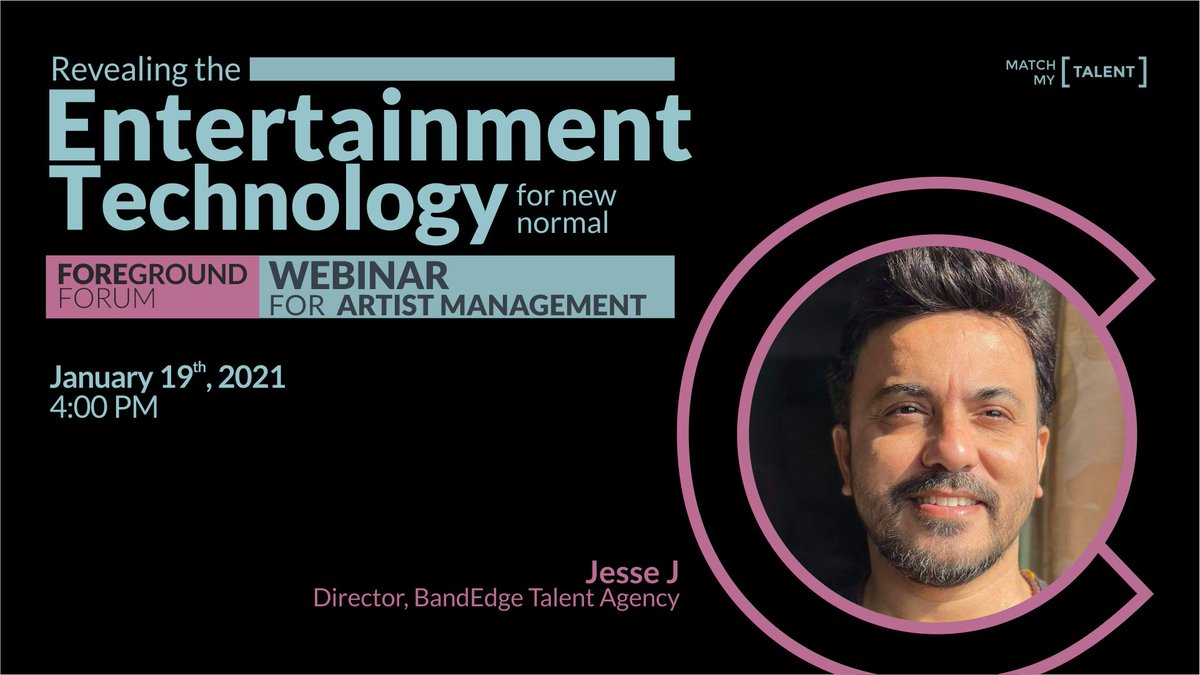 MatchMyTalent's tweet photo. @thisisjessej, Director at @BandEdgeIndia &amp; @E365_Events  is the first #panelist on the #webinar for #artistmanagers.
Join us on #FOREGROUNDFORUM on Jan 19 at 4 PM IST - https://t.co/Jg8vYp4eB5
@ovonts 
#MatchMyTalent #artistmanager #celebritymanager #celebritymanagement https://t.co/2Alocaj3HX