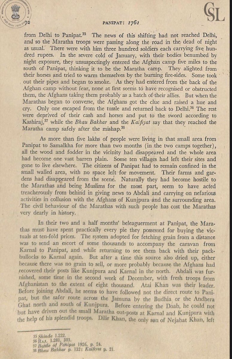 Tryambak Shankar Shejwalkar, PANIPAT: 1761. Original Watchmen Publishing House, Poona. 1946. Page 72, 78, 79./26