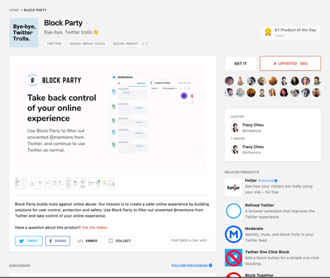 blockpartyapp_'s tweet photo. Wow, thank you all again for your support for our Product Hunt launch and sharing @blockpartyapp_ with your community. We commit to keep pushing for a safer online experience that is in your control. Stay tuned for more developments. ๐ช#BlockPartyTime https://t.co/R0H8H8AWGr https://t.co/MdZzvI2Rym