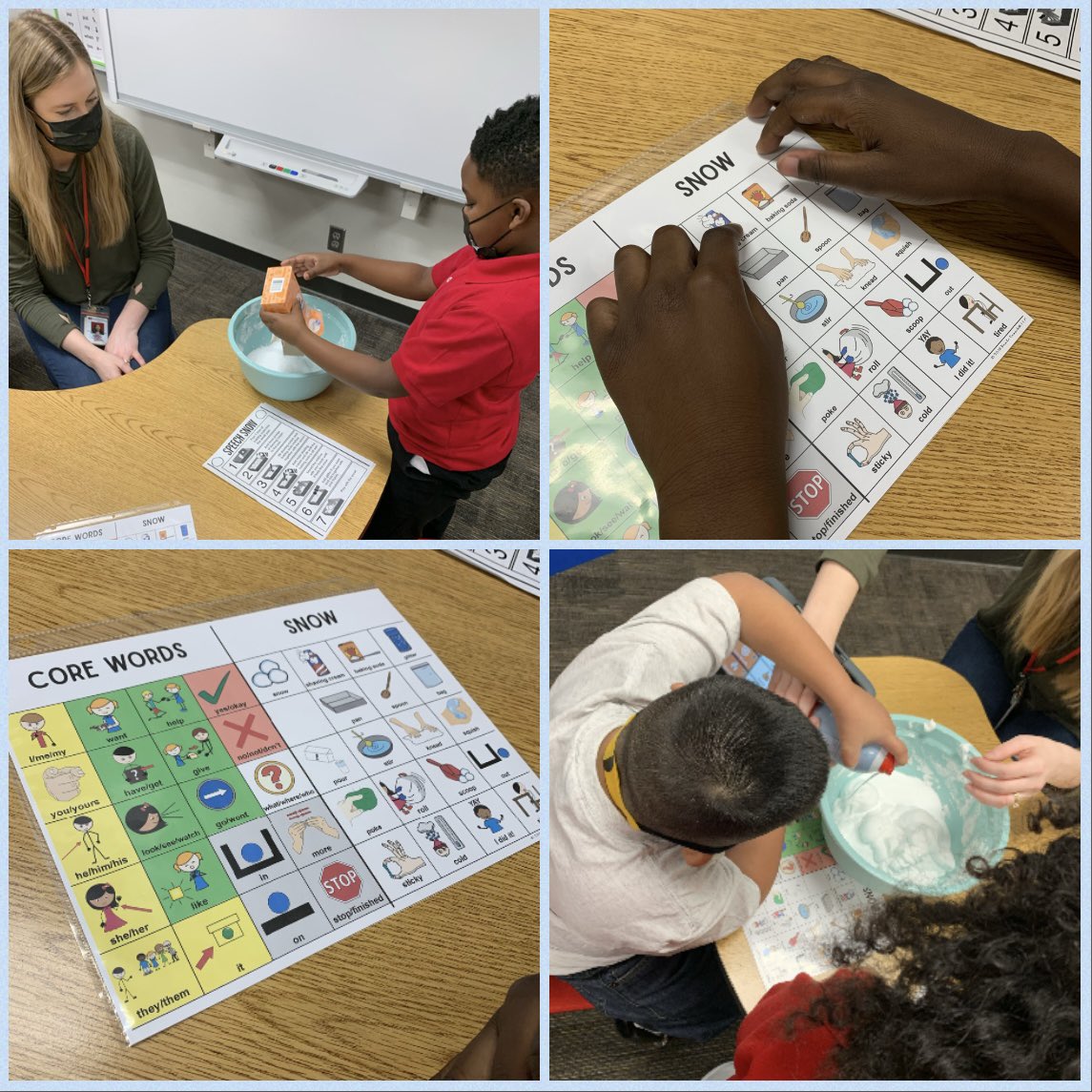 MissSKILL11's tweet photo. Our awesome SLP, Mrs. M lead a fun group lesson about ❄️! These scholars had a great time practicing communication, following directions, and sensory play. @ChisdSped @CHISD_WOE #picturecommunication #exceptionallearners #sensorytime #letsbuildasnowman #1D1T1❤️ https://t.co/WTGJHDaGvY