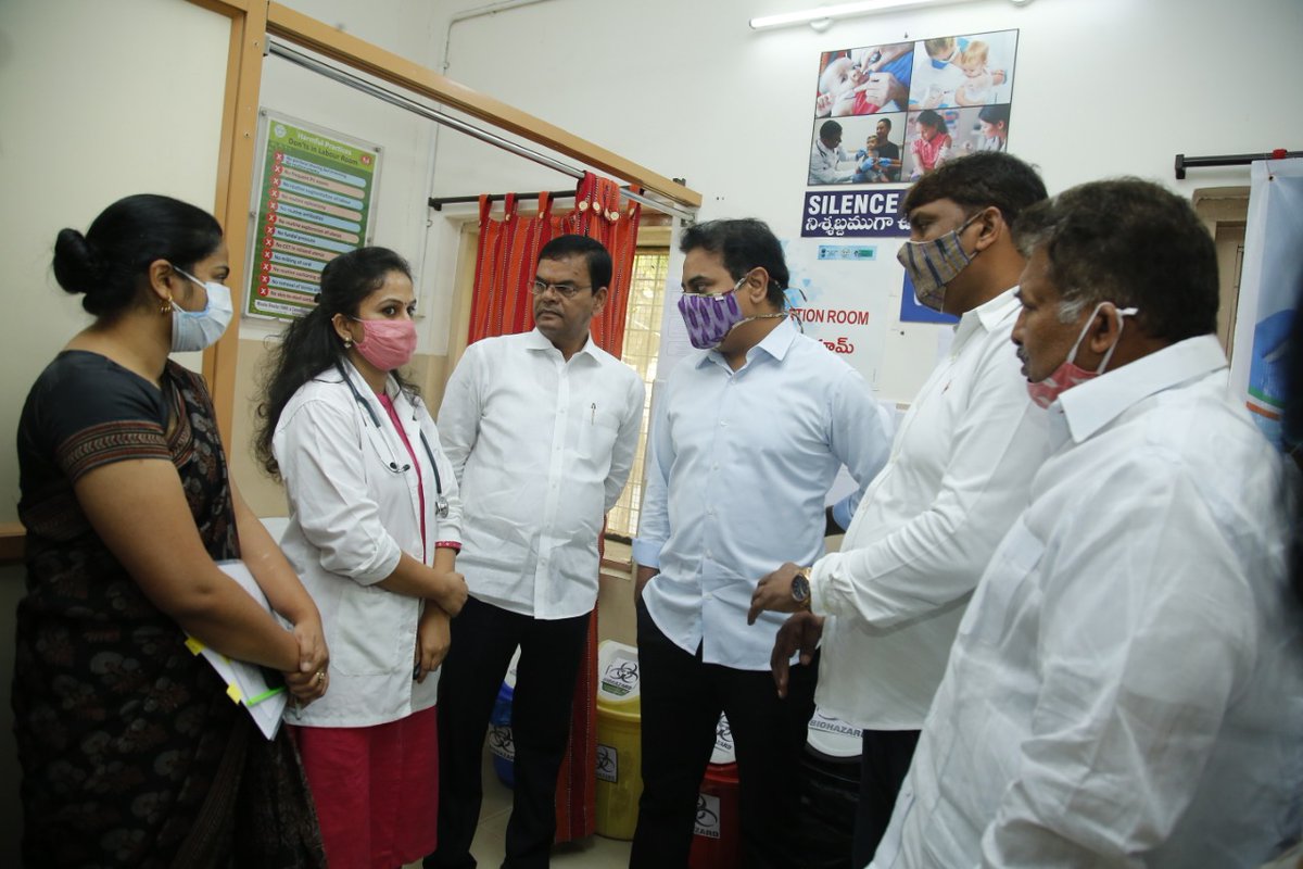 MinisterKTR's tweet photo. MA&amp;UD Minister @KTRTRS participated in the launch of COVID Vaccination program at Tilak Nagar Primary Health Centre in Amberpet. Mayor @bonthurammohan, MLAs  @KaleruVenkatesh, @MutaGopal were also present. #LargestVaccineDrive https://t.co/FGIXtynF99