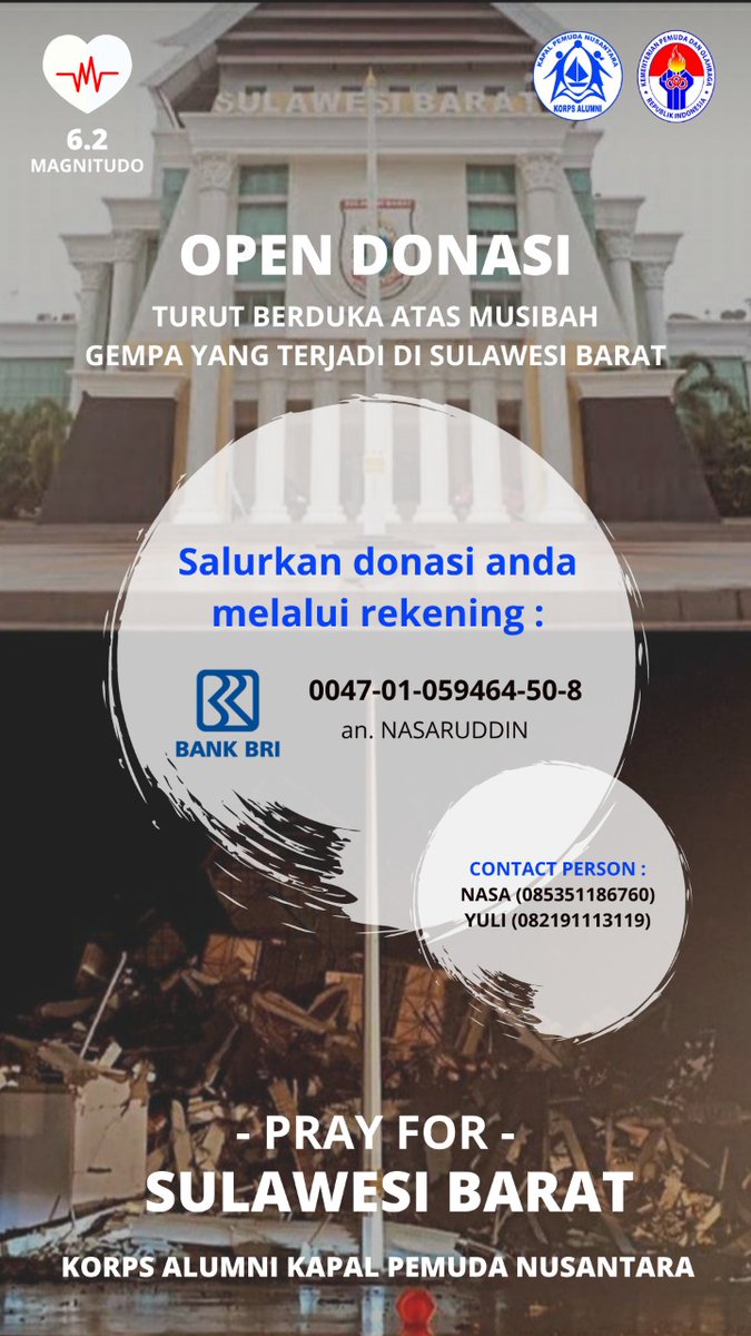 kpn_diy's tweet photo. Sobat KPN, mengawali tahun 2021 ini Adanya bencana gempa bumi di Sulawesi Barat, Majene, Mamuju, juga beriringan terjadi banjir besar di  Kalimantan Selatan memberi kita dorongan untuk mempererat tali kasih. Sumonggo bagi yang ingin berdonasi silahkan melihat informasi di bawah. https://t.co/CQkfmTtuRH