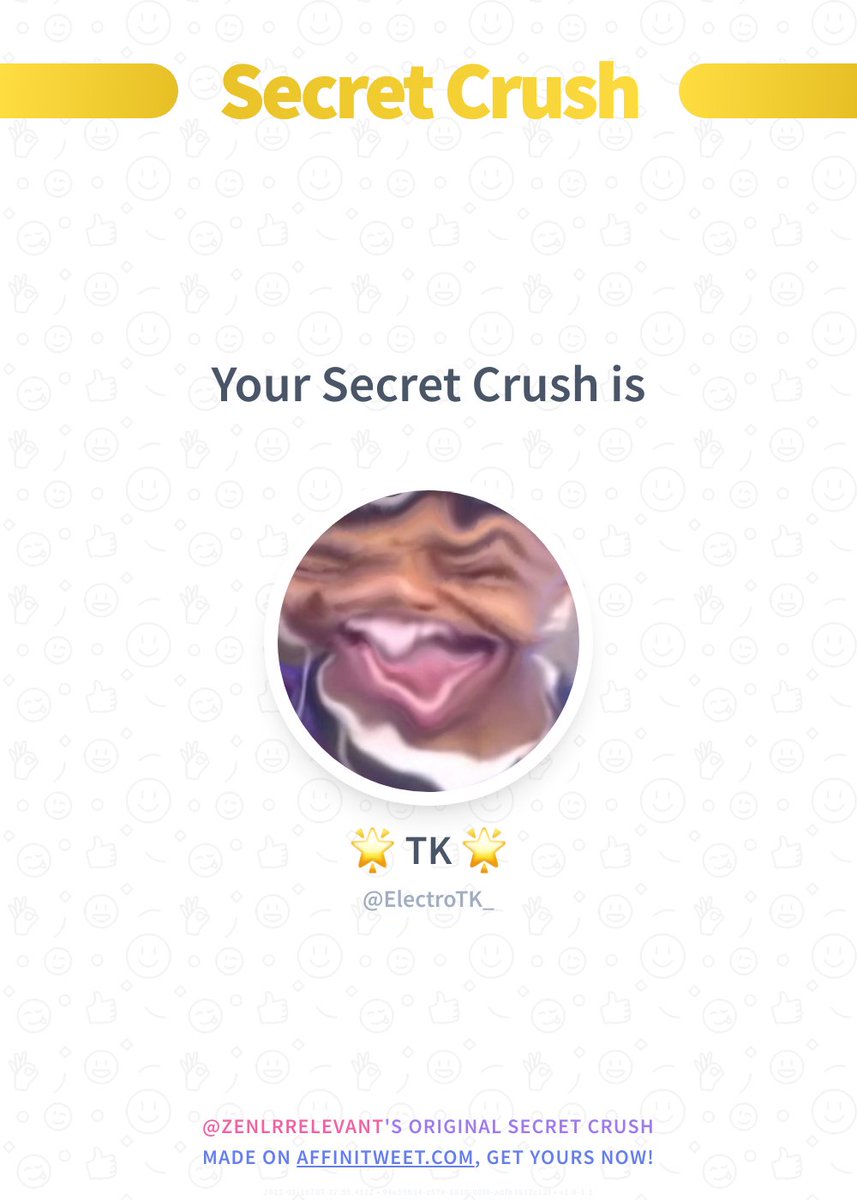 Zenlrrelevant's tweet image. ✨ Secret Crush

ElectroTK_ secretly loves you! 😳
Who loves you in secret?

➡️ affinitweet.com/secret-crush