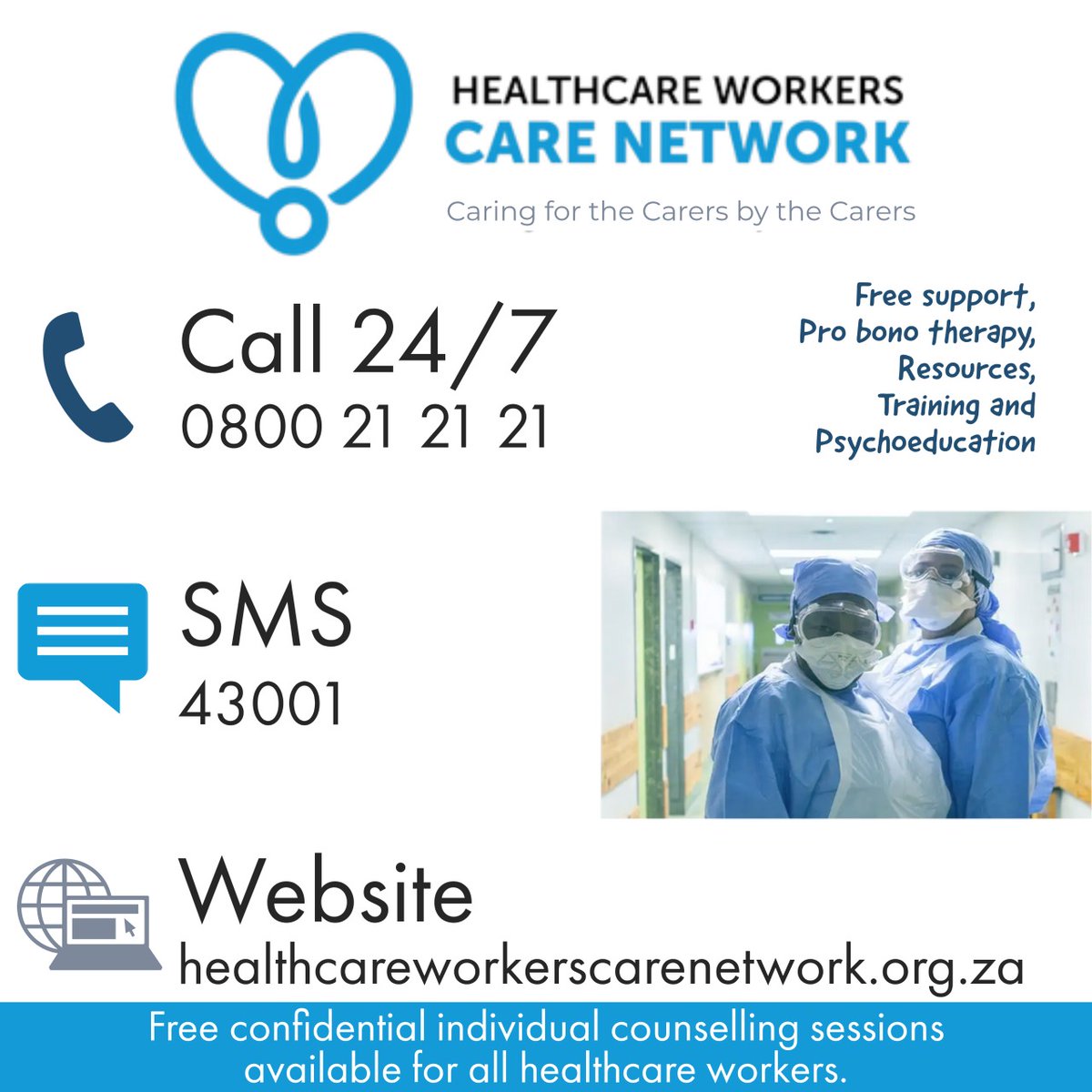 TheSADAG's tweet photo. Please help support our brave #frontline #healthcareworkers by SHARING/RETWEETING this poster so more doctors &amp; nurses know that there is FREE help &amp; support for their mental health during #Covid19SA. @HealthcareWCN @PresidencyZA @ewnreporter @Health24com  #MentalHealthMatters https://t.co/LDFCc9w5Xq