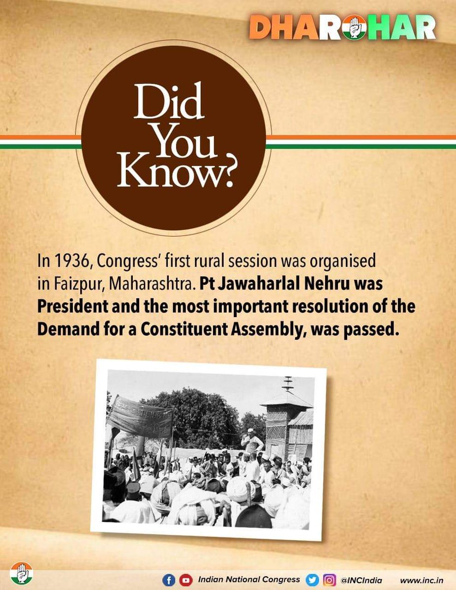 SevadalBR's tweet photo. The congress party under the guidance of Mahatma Gandhi understood the important role the villages of India would play in the independence struggle. It was imperative to bring them into the movement &amp; hence between 1936-38 multiple Congress sessions were held in these villages. https://t.co/OEk1Pd062f