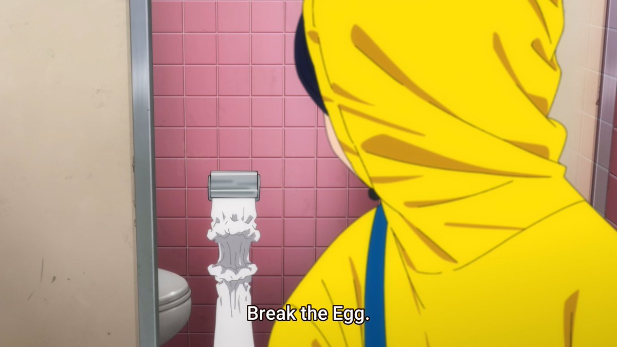 To "see no evil" IS the problem, and the show makes that ever so clear not even past five minutes in this episode. Ai proceeds to run away and ends up cowering in a bathroom stall where she is forced to confront the contents of the egg in her possession. To break the egg would-