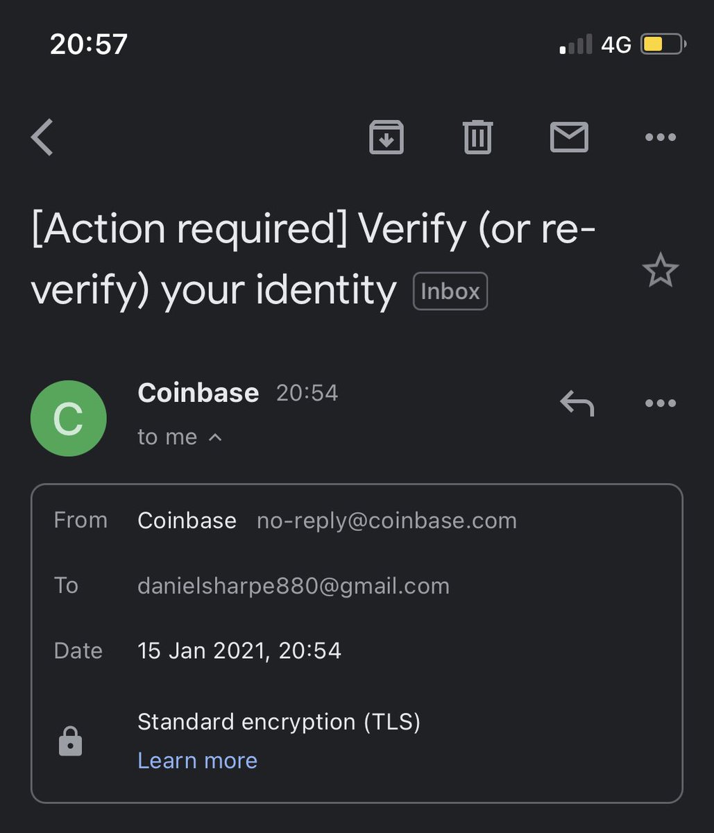 dan95330436's tweet photo. @CoinbaseSupport is this a real email from you? https://t.co/xb7z5d6vAc
