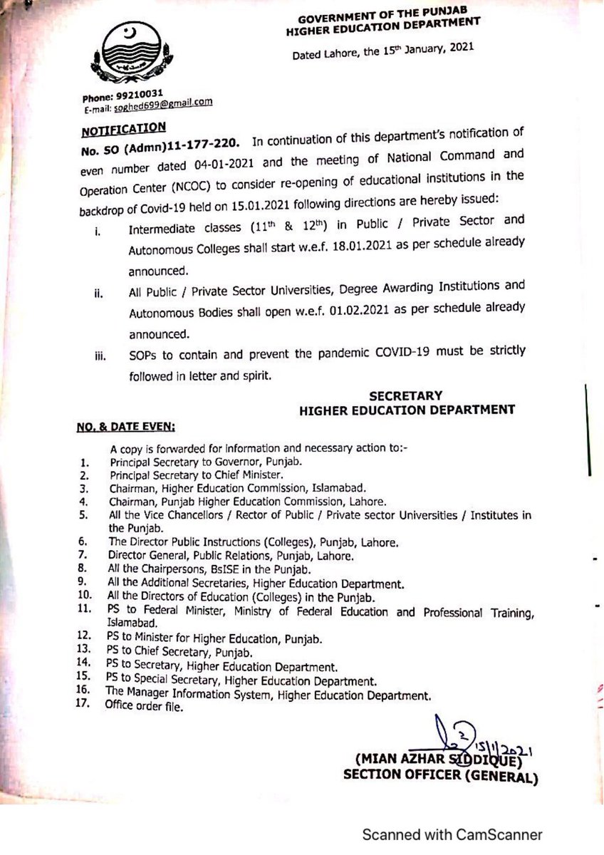 punjab_hed's tweet photo. In continuation of HED's Notification of even no. dated 04-01-2021, following instructions have been issued for compliance of decisions taken in NCOC meeting on 15-01-2021 regarding #reopening of #HEIs in the backdrop of #PendamicSituation:
@RajaYassir_PTI @GovtofPunjabPK https://t.co/2wipIw9K81