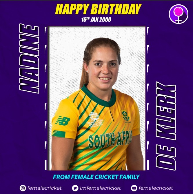 تويتر \ Female Cricket على تويتر: "Happy Birthday to South Africa's  all-rounder Nadine de Klerk 🎂🎉 🏆 7 ODIS, 20 T20Is 🏆 300 International  Runs, 23 Wickets 🏆 A former javelin thrower