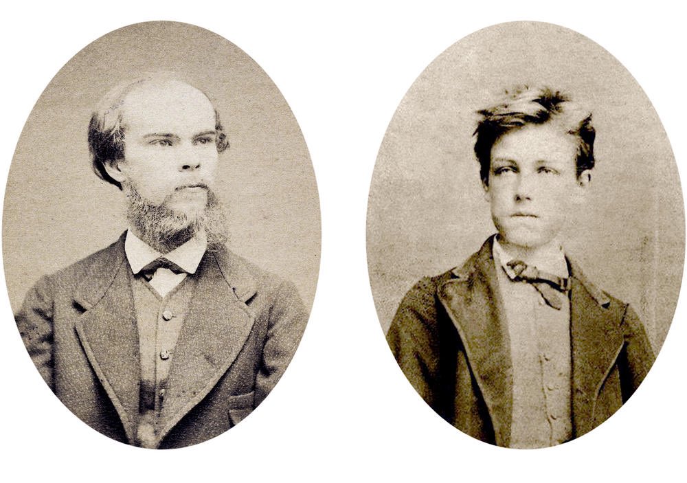 Evebadia's tweet photo. @LaVanguardia La segunda foto en el artículo no es auténtica. Consta de las caras de Rimbaud y Verlaine, tomadas de conocidos daguerrotipos de los poetas,  superpuestas sobre los cuerpos de dos otros hombres con vestimenta del Viejo Oeste. https://t.co/n8pbuQH4id
