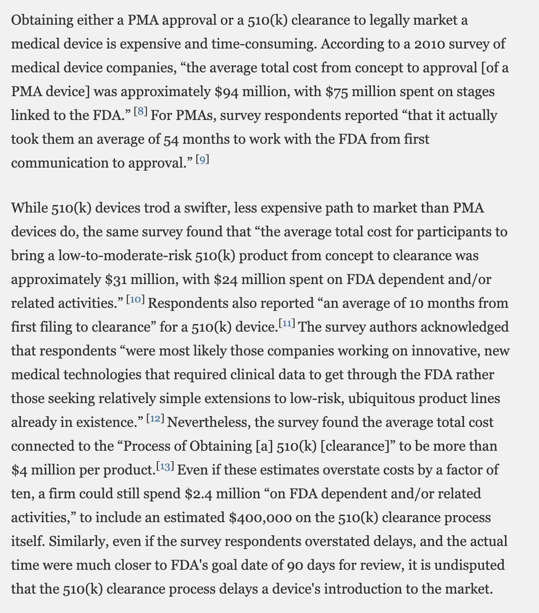 They justify this by laying out the AVERAGE costs for PMA and 510(k) approvals - start-ups take note...The FDA propose this money could be better spent on R&D rather than expensive regulatory processes.