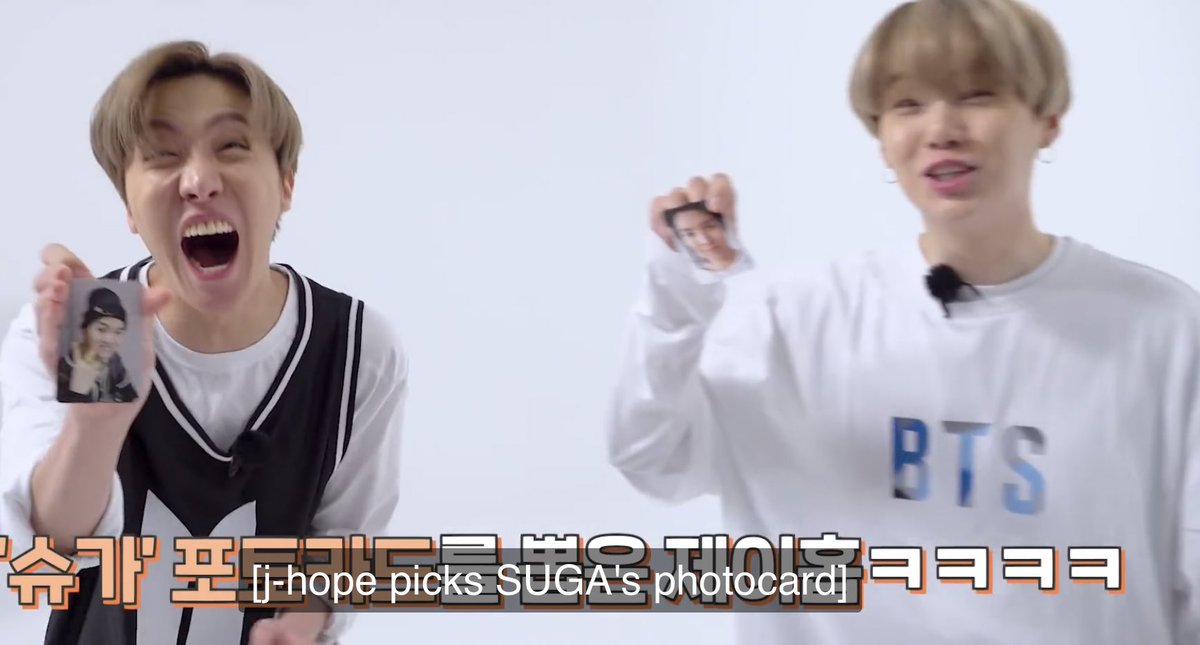 hoseok’s reaction when he picks yoongi’s photocard 