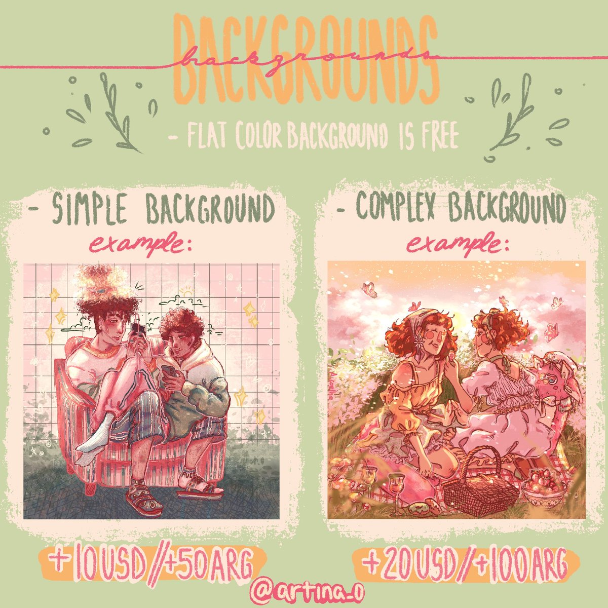 artina_co's tweet photo. I know I've been super in active this past months on here but 

🌼 I opened commisions for Argentina and Overseas 🌼 
Rts are super appreciated ✨
--------
Abrí comisiones gente 🌼 
Si les interesa o tienen Cualquier duda no duden en preguntar, me ayudan un montón retwitteado https://t.co/pa653uelWU