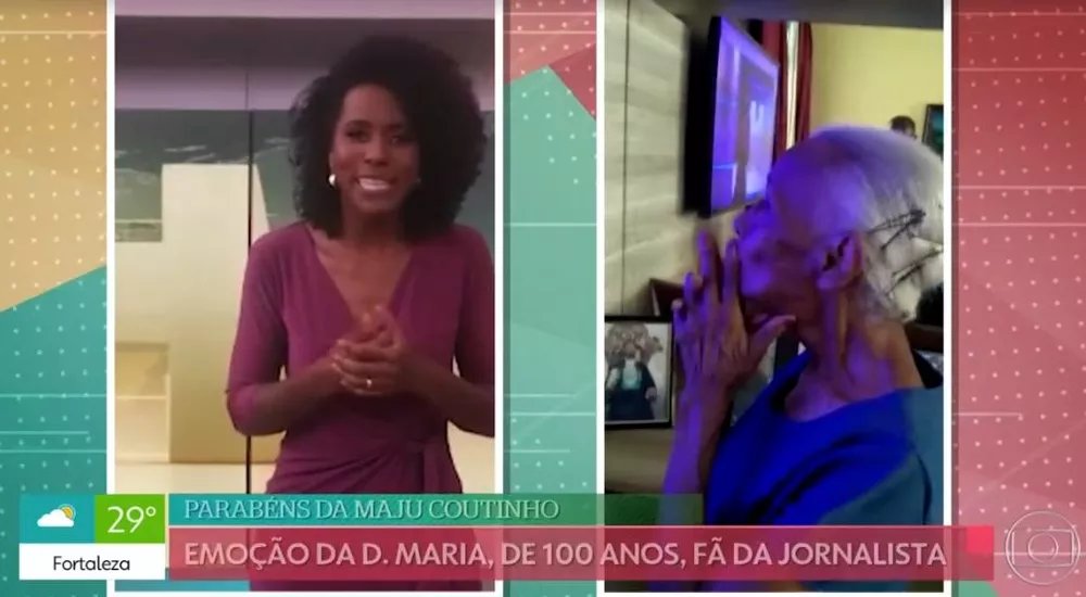 Ficamos todos com o coração bem quentinho com a Dona Maria Sebastiana 🥰❤️

Maju Coutinho (<a href="/majucoutinho/">Maria Júlia Coutinho</a>) grava mensagem de aniversário para fã que completa 100 anos: 'Fiquei superemocionada' 

Confira 👉 glo.bo/3oSem5F #ÉDeCasa