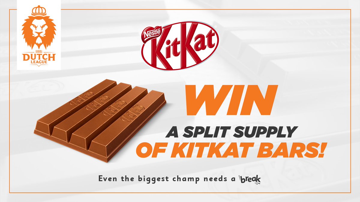 KITKATNL's tweet photo. Win genoeg KitKat bars voor de hele Spring Split!

Hoe doe je mee
1. Volg @KITKATNL en @lolesportsnl
2. Retweet deze post
3. Laat een comment achter met waarom jij een #break nodig hebt #DL2021 #KITKAT https://t.co/UJxBpTVyy5