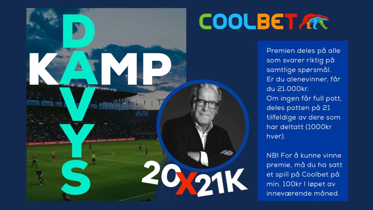 Nå slår vi på stortromma! 🥁. I løpet av 2021 skal <a href="/DavyWathne/">Davy Wathne</a> og Coolbet dele ut 20 * 21.000kr 😋💸 

Første kamp er storoppgjøret <a href="/LFC/">Liverpool FC</a> vs <a href="/ManUtd/">Manchester United</a>. 

Det er enkelt og gratis å delta:

1⃣ Retweet + følg 
2⃣ Resultat?⚽️
3⃣ Antall cornere? ⛳️
4⃣ Antall gule kort? 🟨
5⃣ #davyskamp
