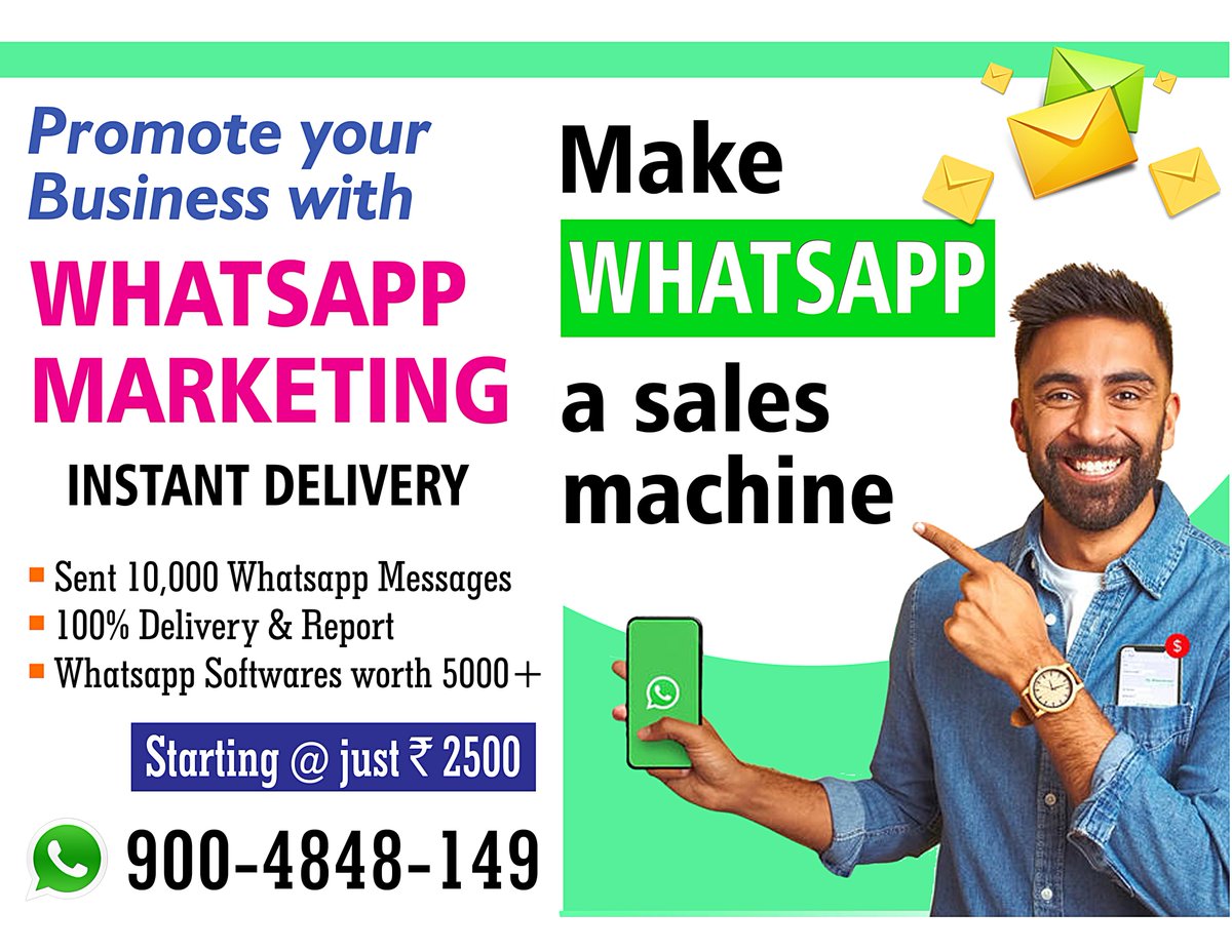 BULK WHATSAPP MARKETING STARTS @ 2500
Boost your Business Promote your Products Services via #WHATSAPP MARKETING.
Send Text Photos PDF Video all in 1 Message

#whatsappmarketing #DigitalMarketing   #bulkwhatsappmarketing #cloudmessaging #businessopportunity #businessowner #India