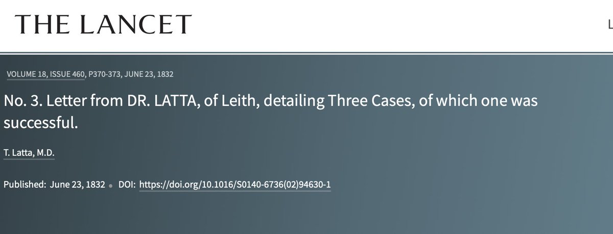 ISNeducation's tweet photo. Dr.Thomas Latta, was inspired by OโShaughnessyโs logic. Latta performed the first therapeutic intravenous resuscitation in May,1832 with infusions of a homemade solution, a watery hypotonic mix of sodium, chloride, and bicarbonate #NephHistory #NephTwitter #NephTrivia https://t.co/QWLVGD9VaG