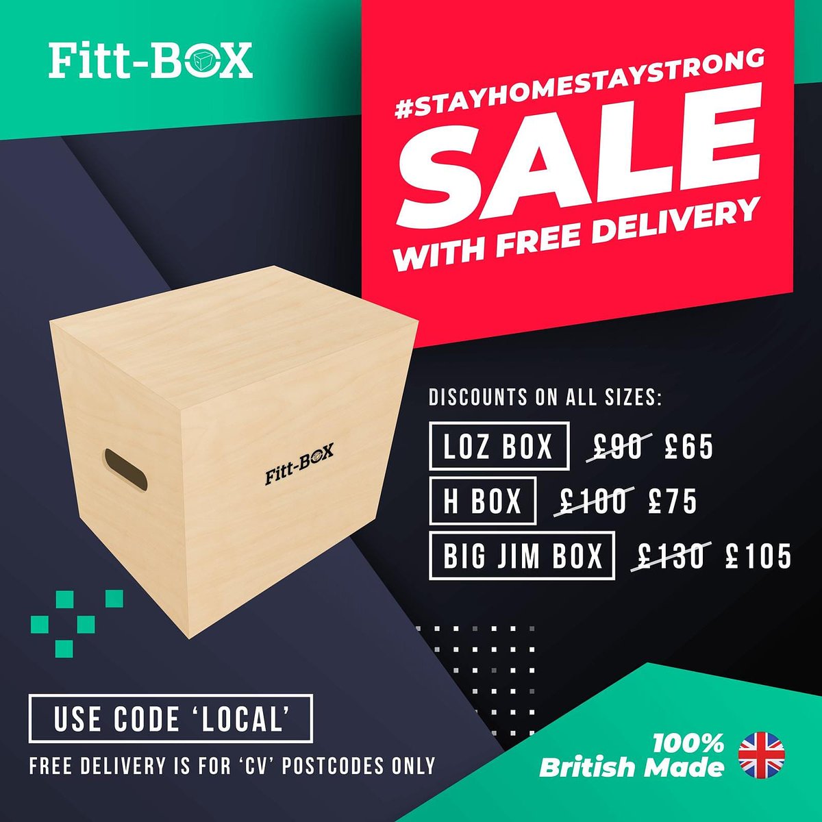 fitt_box's tweet photo. ⭐ HOME GYM IS THE NEW GYM ⭐
All Fitt-BOX will be on SALE until the end of lockdown ✔
Anyone in a CV postcode will get free delivery ✔
All boxes in STOCK ✔
Together we'll get through it ✔
#stayhomestaystrong
#keepthegrind
#fittbox #workoutfromhome #homegymequipment https://t.co/SvpkTjiLNs