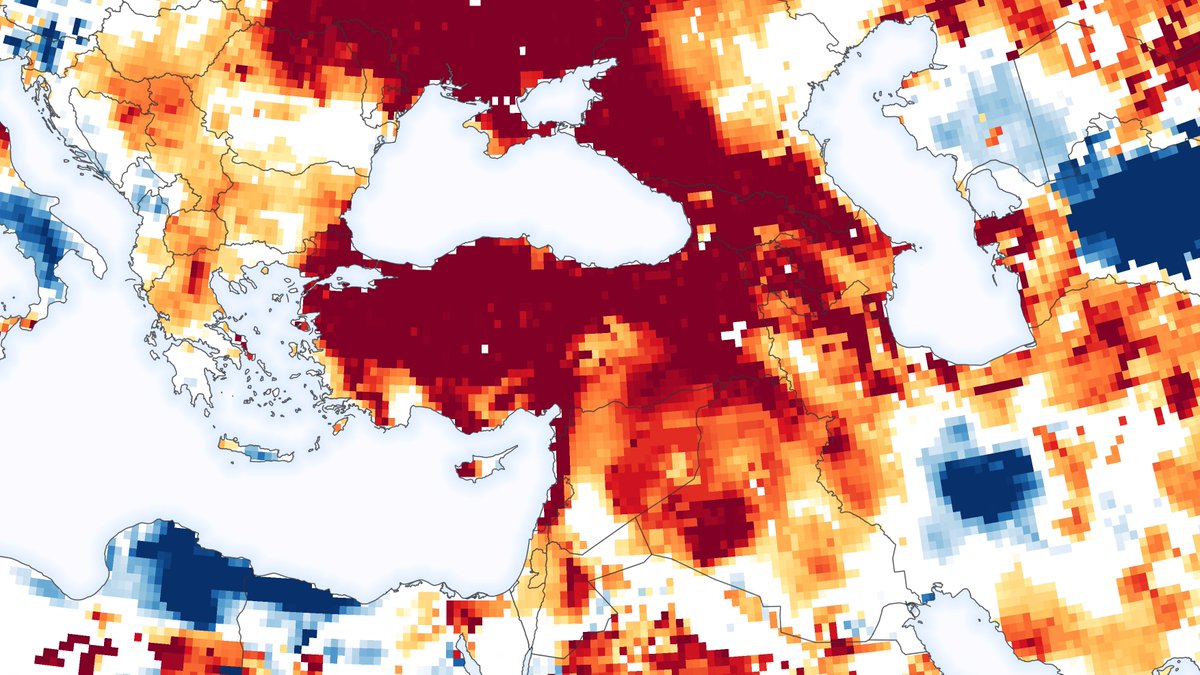 Alper Elçi (@alperelci) on Twitter photo Turkey experiences intense drought as shown by <a href="/NASAEarth/">NASA Earth</a>'s #remotesensing image of #groundwater storage anomalies as of 11.01.2021. Regions with less groundwater compared to 1948-2010 records are shown as dark red. 2020 precipitation across Turkey was 48% lower than the average. Turkey experiences intense drought as shown by <a href="/NASAEarth/">NASA Earth</a>'s #remotesensing image of #groundwater storage anomalies as of 11.01.2021. Regions with less groundwater compared to 1948-2010 records are shown as dark red. 2020 precipitation across Turkey was 48% lower than the average.