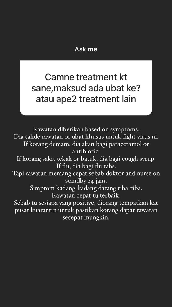 Ape simptom-simptom Covid-19? Rawatan ape yang diorang bagi? Apa infection stages? Ni semua berdasarkan pemahaman saya. 