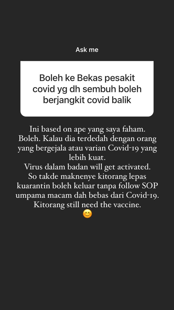 Discharge procedure. Kitorang bukan hari-hari kena swab test. Kitorang lepas discharged, masih boleh dijangkiti balik. So still kena jaga SOP and jaga diri.