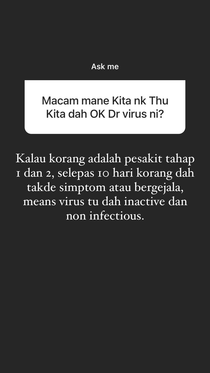 Discharge procedure. Kitorang bukan hari-hari kena swab test. Kitorang lepas discharged, masih boleh dijangkiti balik. So still kena jaga SOP and jaga diri.
