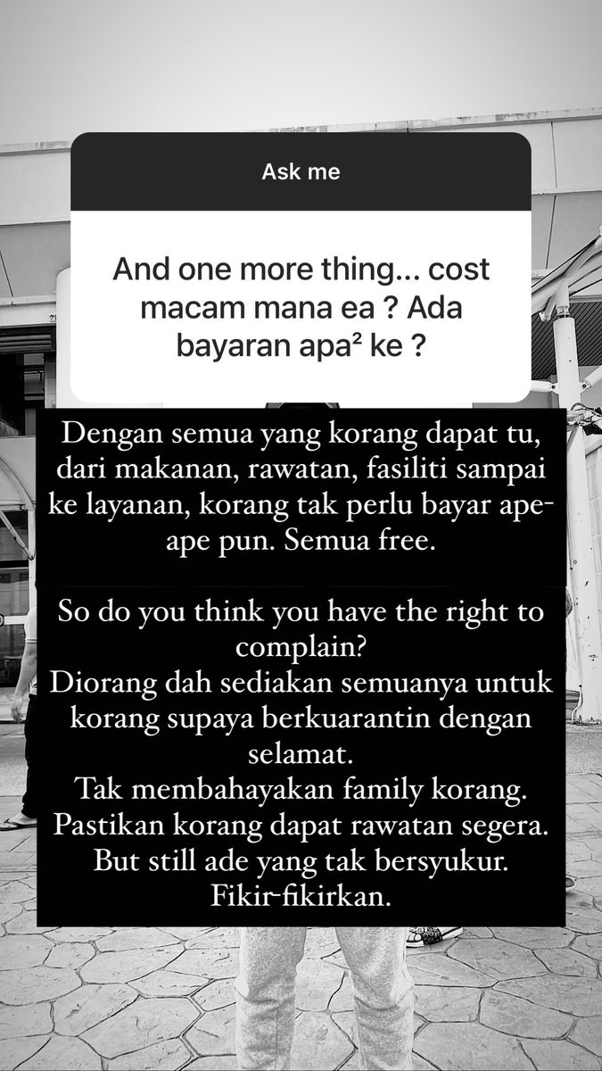 Ade bayaran tak? Takde guys. Semua tu free. On top of that korang rase selamat untuk berkuarantin. 