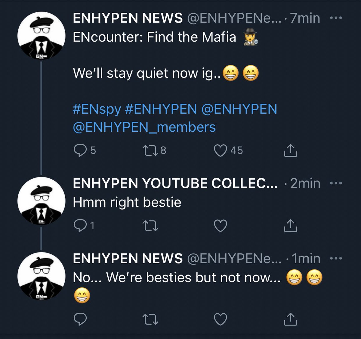 springflowerjay's tweet image. Not at the fanbases roasting each other 🤭

#ENspy @ENHYPEN_members 
#ENHYPEN @ENHYPEN