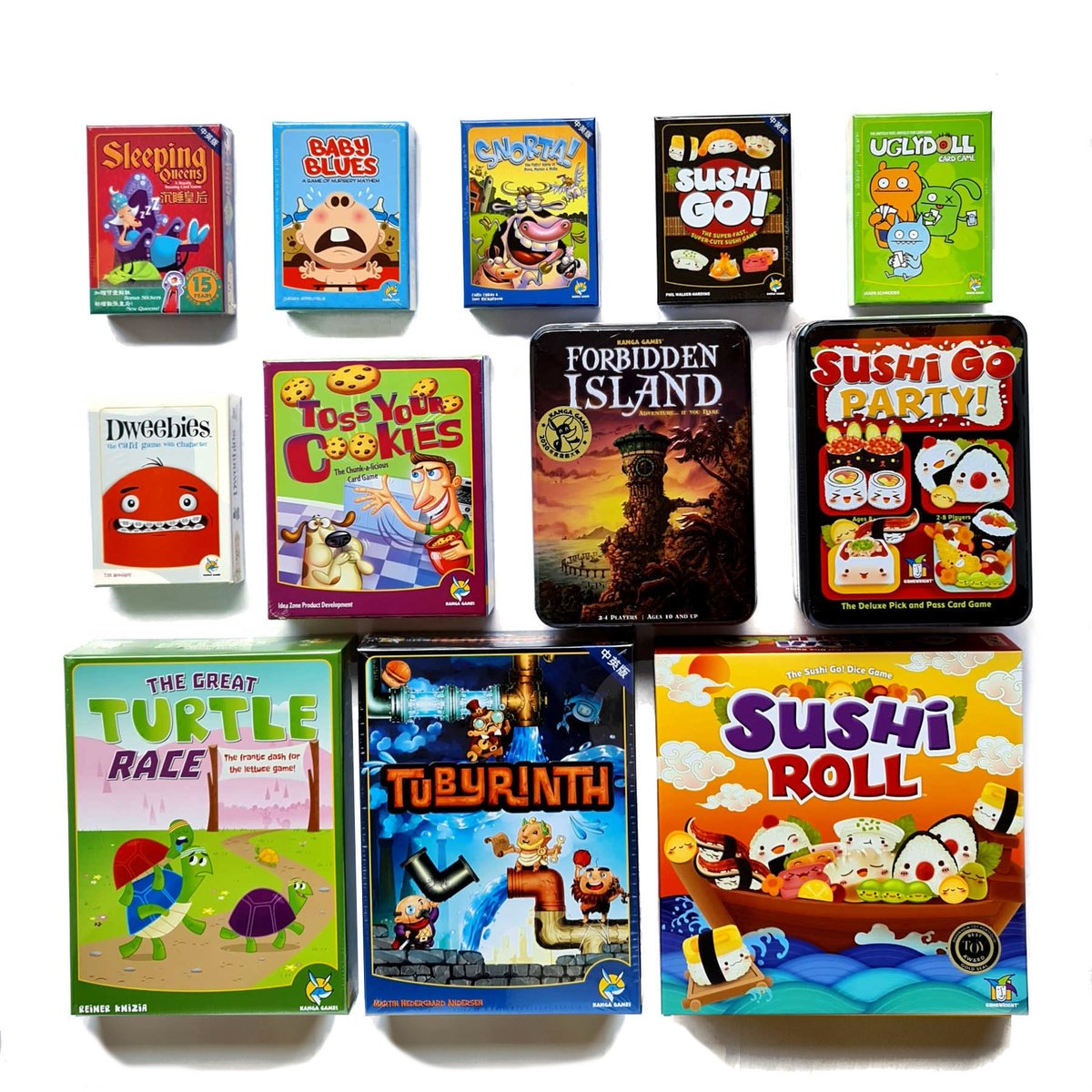 meeplescafe's tweet photo. Some games from East Asia companies! ⛵ (3 of 3) #SushiRoll #SushiGo #迴轉壽司 #SushiGoParty #BabyBlues #TossYourCookies #UGLYDOLL #Dweebies #SleepingQueens #TheGreatTurtleRace #Snorta #ForbiddenIsland #禁忌之島 #Tubyrinth #Taiwan #台灣 #MeeplesCafe #Malaysia https://t.co/QFTtCksmJw