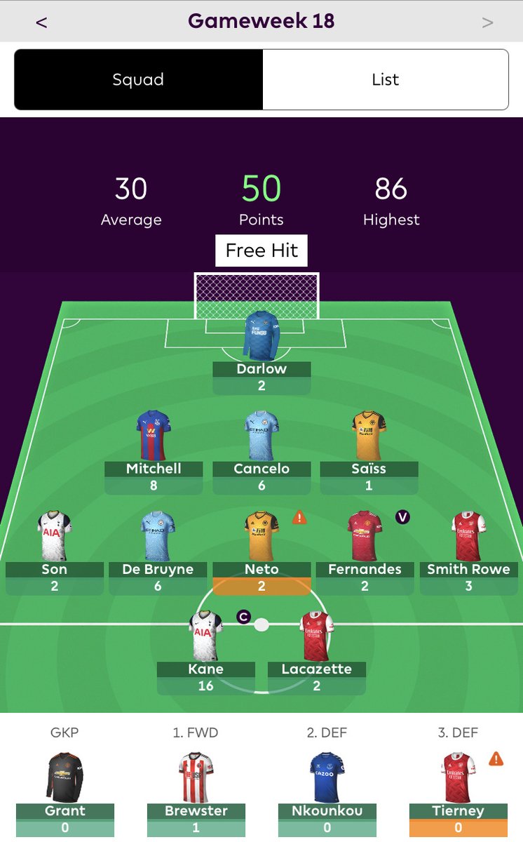 Fpltokyo Gw18結果 Free Hit Chip Activated プレミアリーグ ファンタジープレミアリーグ Fpl