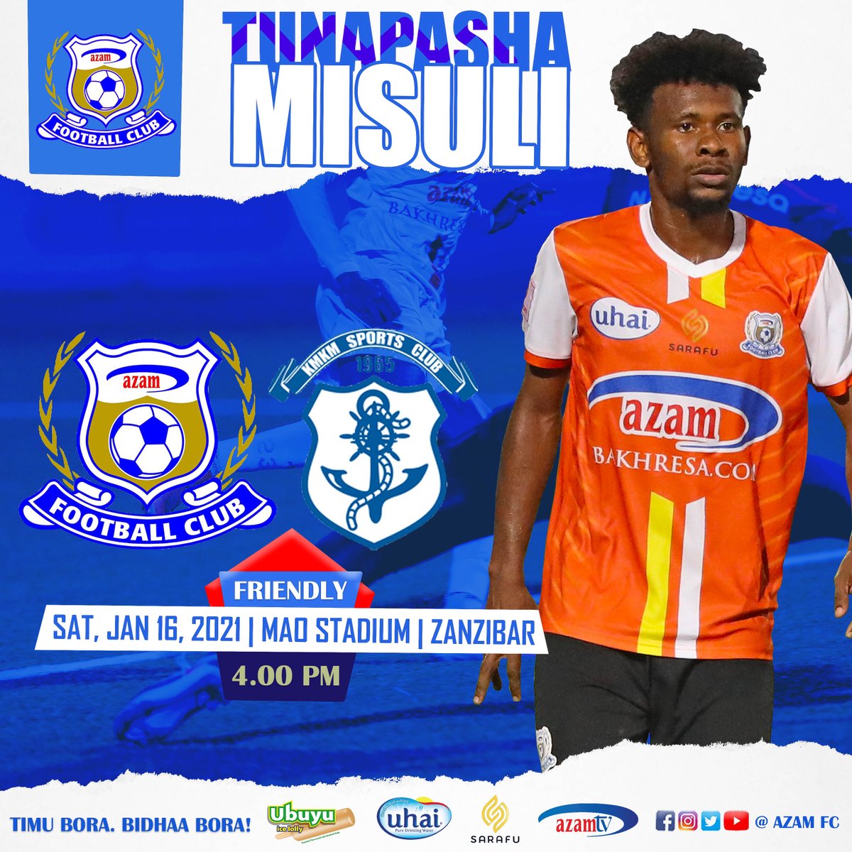 azamfc's tweet photo. #AnotherFriendlyMatch Kikosi cha @azamfc, kitashuka tena dimbani kunoa makali leo Jumamosi kwa kucheza dhidi ya KMKM, mchezo wa kirafiki utakaofanyika Uwanja wa Mao Tsetung kuanzia saa 10.00 jioni.
#WeAreAzamFC #TimuBoraBidhaaBora #SARAFU #AzamUkwaju https://t.co/VTG9YmPjor