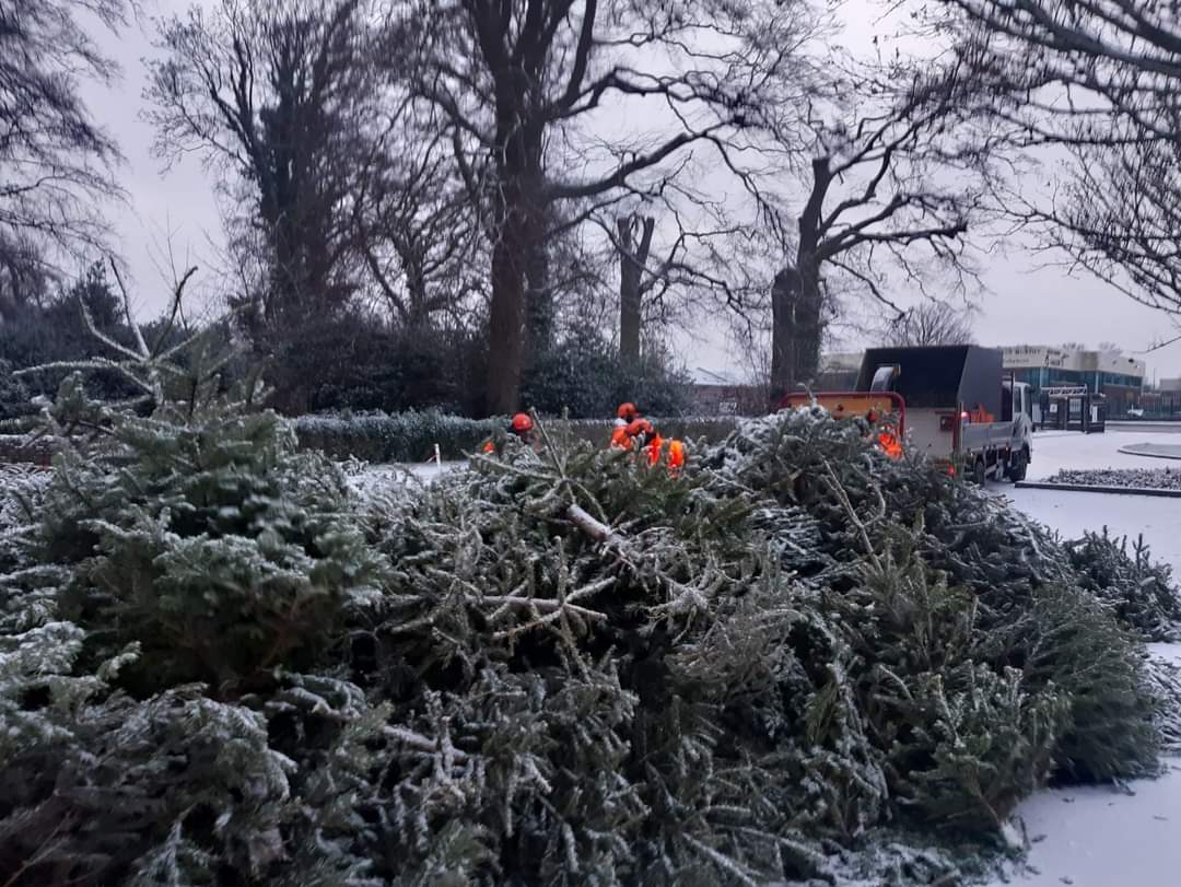 FREE Christmas Tree Recycling by Fingal County Council until January 17th 
For a list of collection points for Christmas Trees for recycling see: fingal.ie/christmas-tree…

Our operations team hard at work mulching christmas trees for reuse in a snowy Millennium Park last week