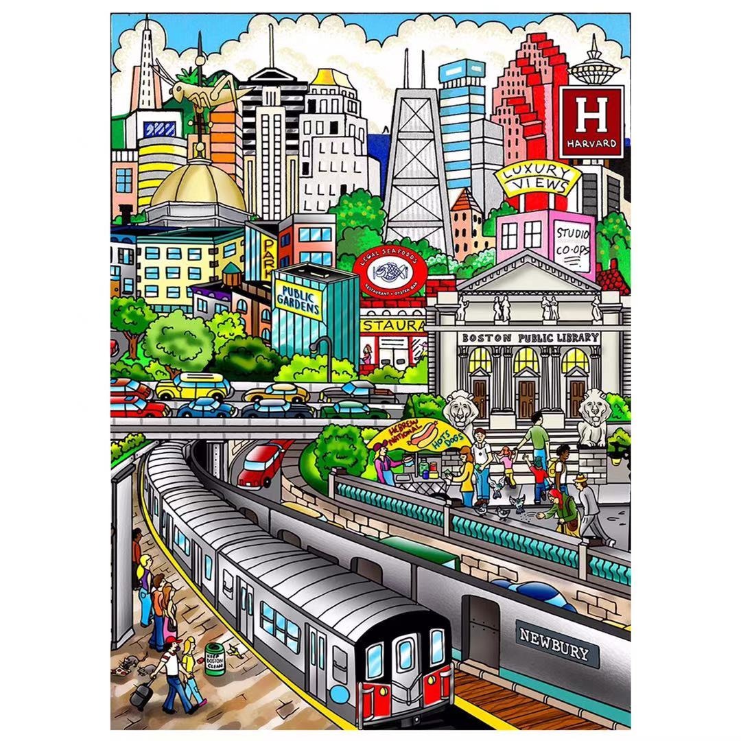 チャールズ ファジーノ公式 作品紹介 ボストン ライド 年 額サイズ 38 33cm アメリカ マサチューセッツ州にある街 ボストンを描いた新作です 歴史的建造物 ボストン公共図書館 やバッタの風見鶏が有名な ファニエル ホール などが描かれ