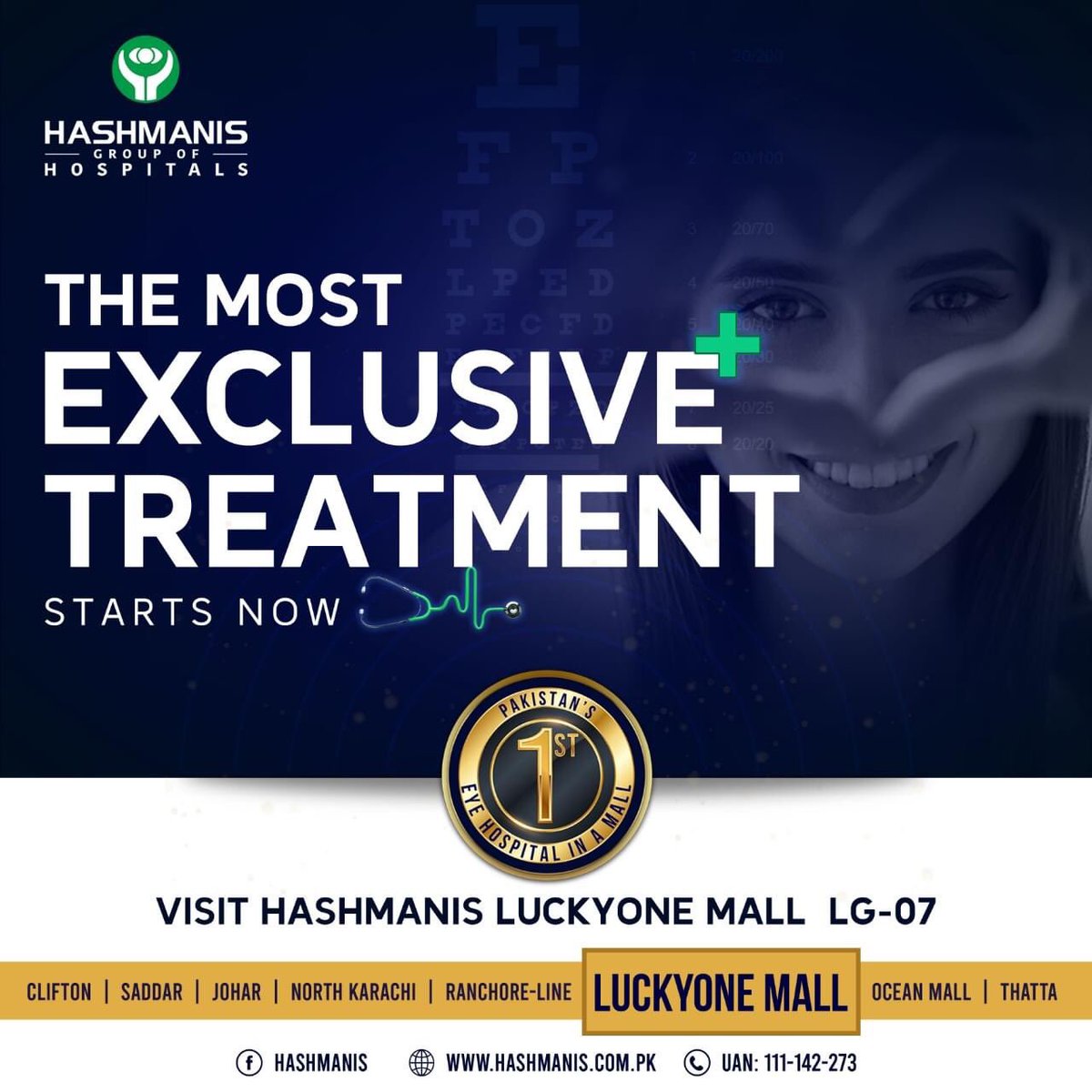 hashmanis1's tweet photo. We have bought a new concept to a mall, give us a visit and witness it yourself! 

We are located at, Lower Ground - 07, Luckyone Mall

For more details call us at: 
UAN: (021) 111-142-273 Ext: 444

#HashmanisHospital #LuckyOne #NewBranch #lasiksurgery #femtolasik https://t.co/qydUFpGRye