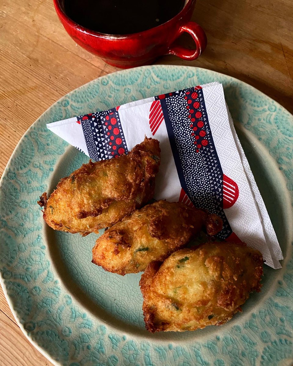 ValentineWarner's tweet photo. Salt cod in fridge and with happy memories of Cafe Lisboa and 15 years living on Golbourne Road I prepared cod cakes , bacalao for a fine  Saturday start with coffee.  Normally eaten with Mayo and chilli sauce I instead plumped for @LDNFermentary Kimchi!!! https://t.co/YAcWvfb7S7