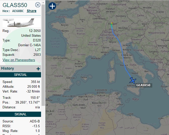 Laurent_Le_Bloa's tweet photo. #USSOCOM C146A 12-3050 call sign #glass50 coming from #Stuttgart #Germany. Last time this aircraft flew with call sign #GLASS30 that was for mission in #Libya
@maleshov
@ItaMilRadar
https://t.co/QXErc5xnn0 https://t.co/KdneIbbQka