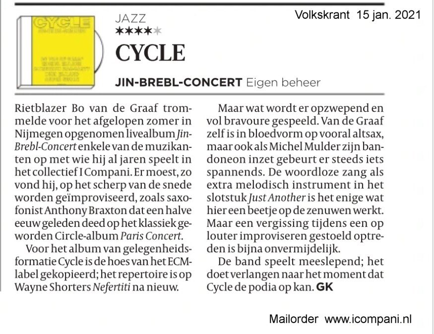 CD Review in #Devolkskrant  #Jazz #nijmegen #brebl #jinjazz #improvisedmusic  mailorder.  Go to icompani.nl