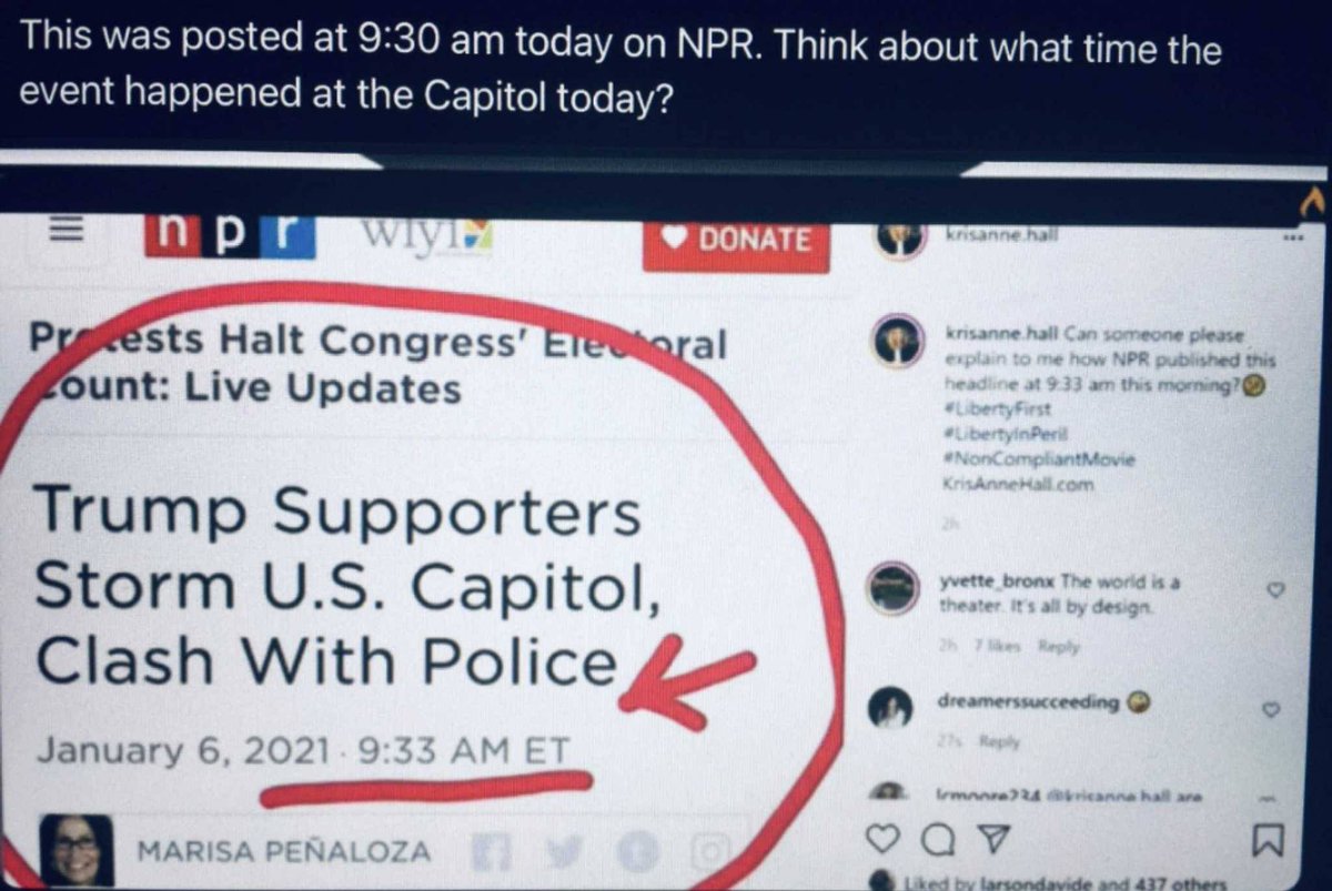 7) A good analysis of the  #ashlibabbit video that if pretty good. If you also notice, she starts to fall before the gun is discharged. Something to consider. And can someone explain WHY a article is written minimum of 30min PRIOR to any MSM mention of breach 1pm EST? It truly...